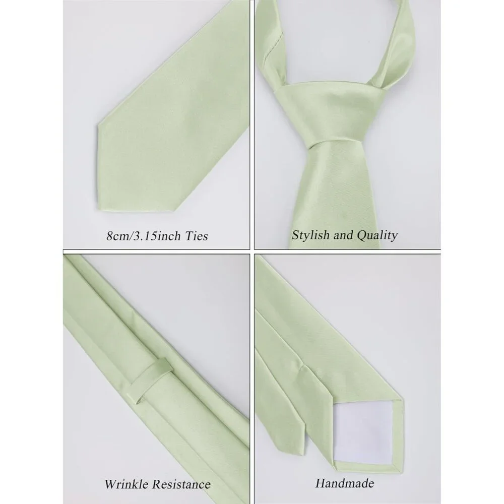 Men's Sage Green Solid Color 8 Cm (3.15in) Polyester Formal Neck Ties